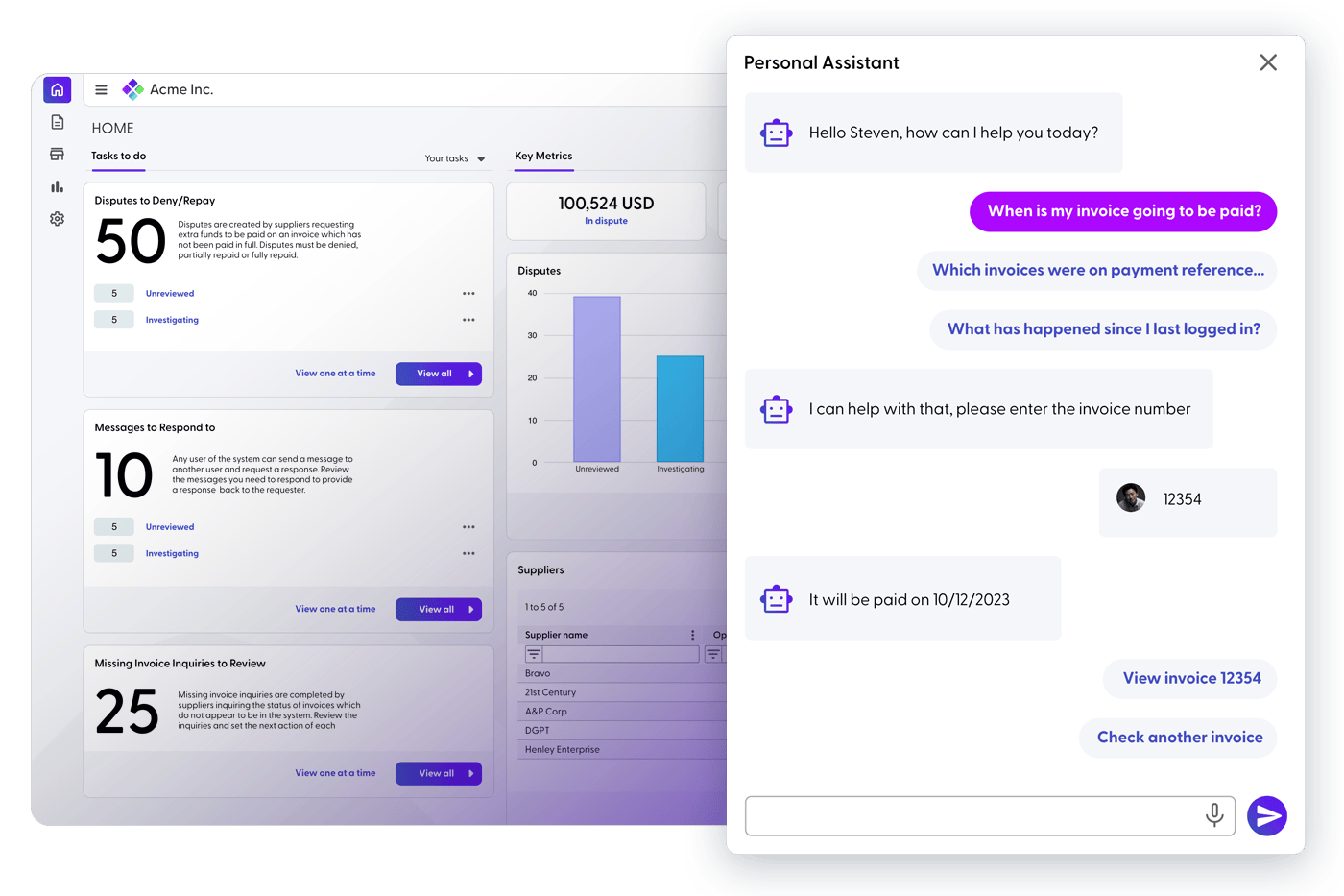 example of comprehensive dashboard in Supplier Connect software from PRGX