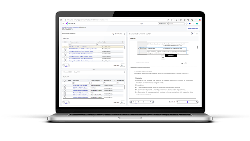 Laptop screen displaying a document inventory for contract compliance auditing services.